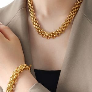 Gold Chain Link Necklace and Bracelet Set