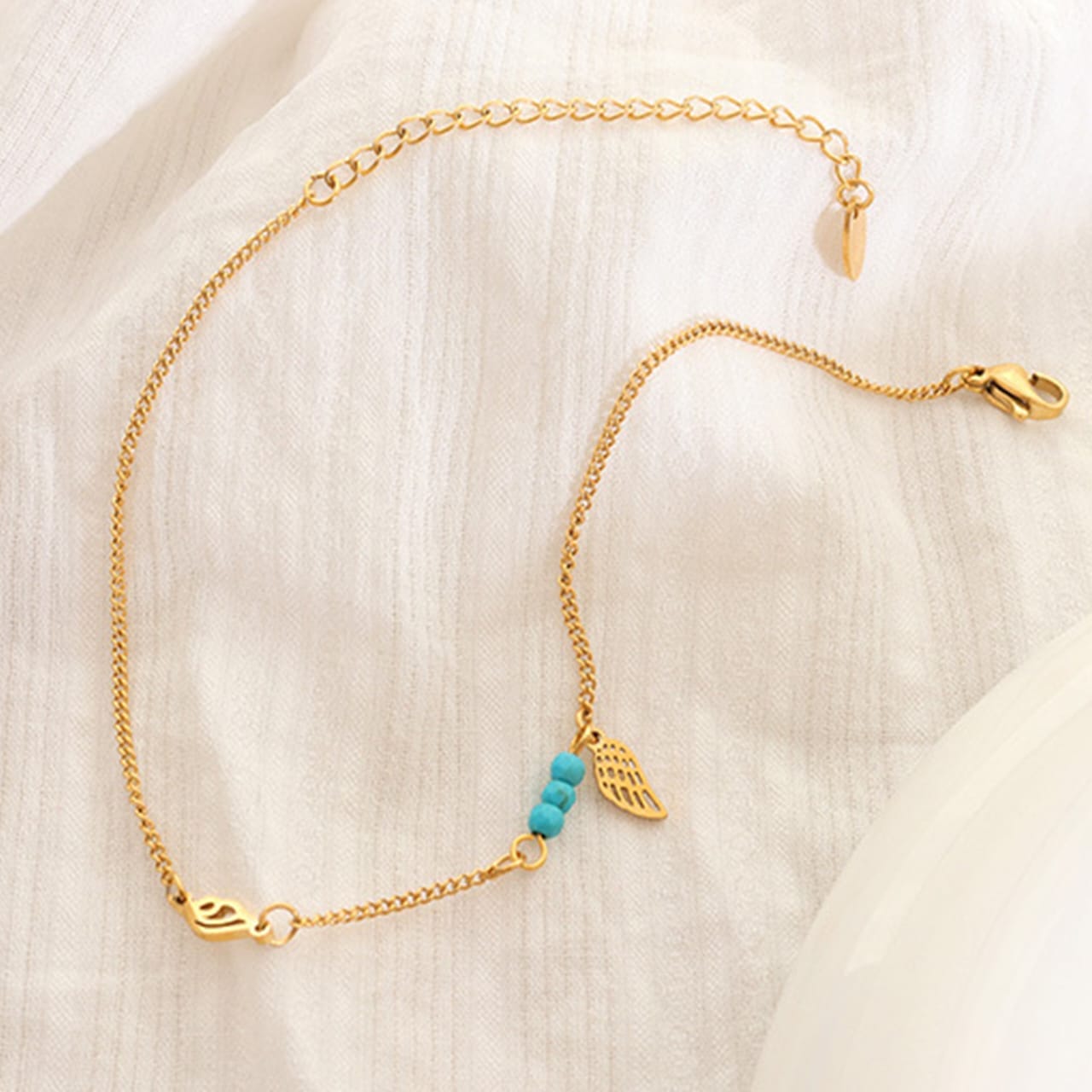 titanium steel wing shape charm anklet bracelet