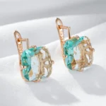 Light Green Stone 585 Rose Gold Earrings For Women