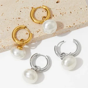 Pearls Drop Golden Korean Hoop Earrings