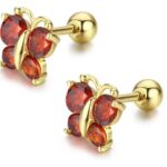 Red Stone Screw Earrings