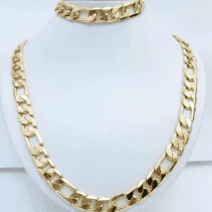 Stamped Figaro Necklace and Bracelet set