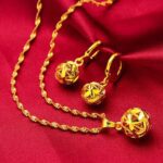 18k Gold filled Ball Earring and Necklace set