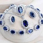 Solid sterling silver sapphire set