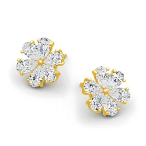 Au 585 14K Gold Flower Earrings For Woman
