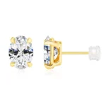 14K Gold Oval Cut Moissanite Diamond Stud Earrings