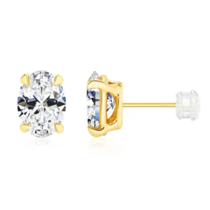 14K Gold Oval Cut Moissanite Diamond Stud Earrings