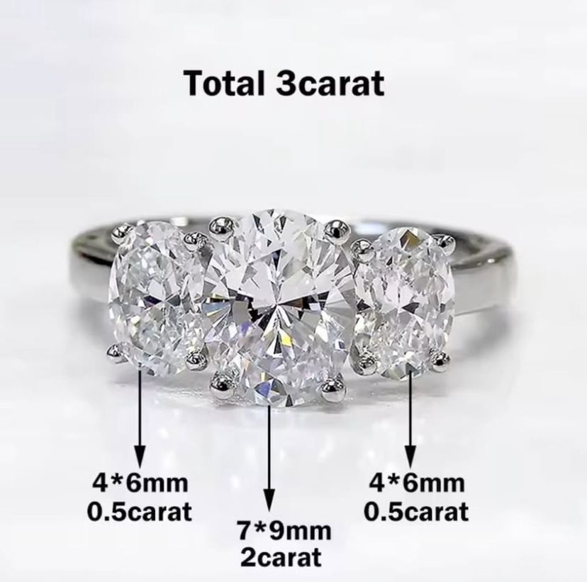 oval ring 925 Silver Zircon and moissanite ring - Image 2