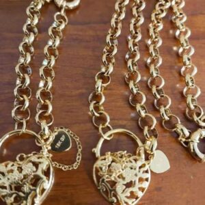 Stamped 18K GF Padlock  Necklace Bracelet Set