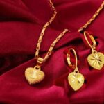 18k Saudi Gold Necklace huggie hoop Earrings