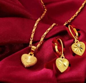 18k Saudi Gold Necklace huggie hoop Earrings