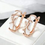 585 Rose Gold White Color Unique Drop Earrings