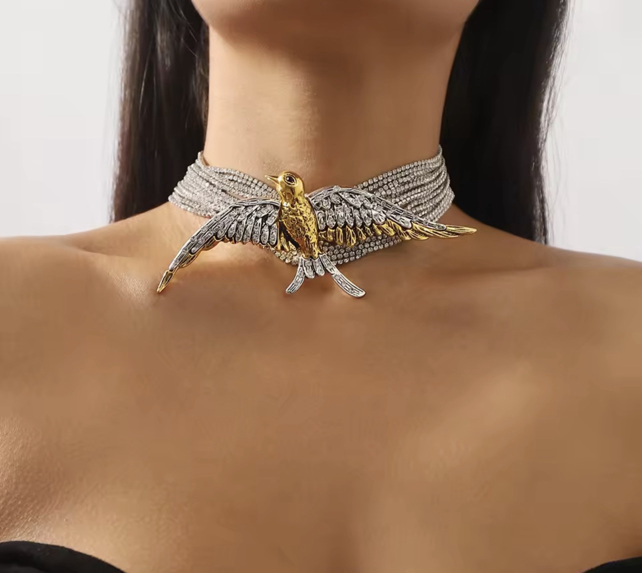 Multilayer Chain Rhinestone Statement Choker Necklaces - Image 2