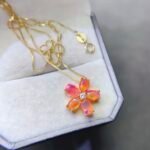 Natural Orange Opal Necklace 925 Sterling Silver Flower Pendant