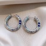 Blue Hoop Earrings 925 Silver